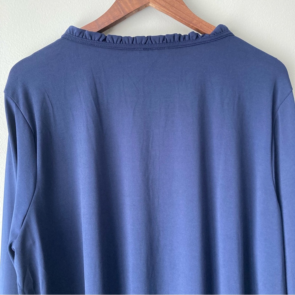 Fortune‎ & Ivy 2X Long Sleeve Ruffle Neck Blouse Top Navy Blue - Picture 7 of 11